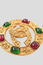 Load image into Gallery viewer, Gold Multicolor Gemstone Coco Medallion Pendant Statement Necklace by Chanel
