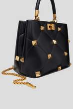 Load image into Gallery viewer, Black Nappa Roman Stud The Handle Bag by Valentino
