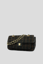 Load image into Gallery viewer, Black Suede Chocolate Bar Shoulder Bag by Chanel
