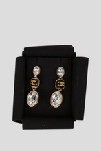 Load image into Gallery viewer, Black Gold Crystal CC Drop Earrings by Chanel
