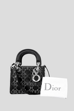 Load image into Gallery viewer, Black Embellished Satin Lady Dior Mini Bag by Dior
