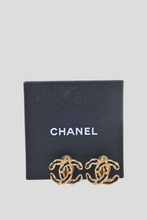 Load image into Gallery viewer, Gold Midnight Blue CC Statement Clip On Earrings by Chanel
