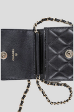 Load image into Gallery viewer, Black GHW Lambskin Phone Holder Crossbody Bag by Chanel
