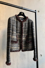 Load image into Gallery viewer, Brown Rabbit Fur Trimmed Metallic Tweed Jacket by Chanel
