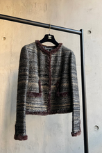 Load image into Gallery viewer, Brown Rabbit Fur Trimmed Metallic Tweed Jacket by Chanel
