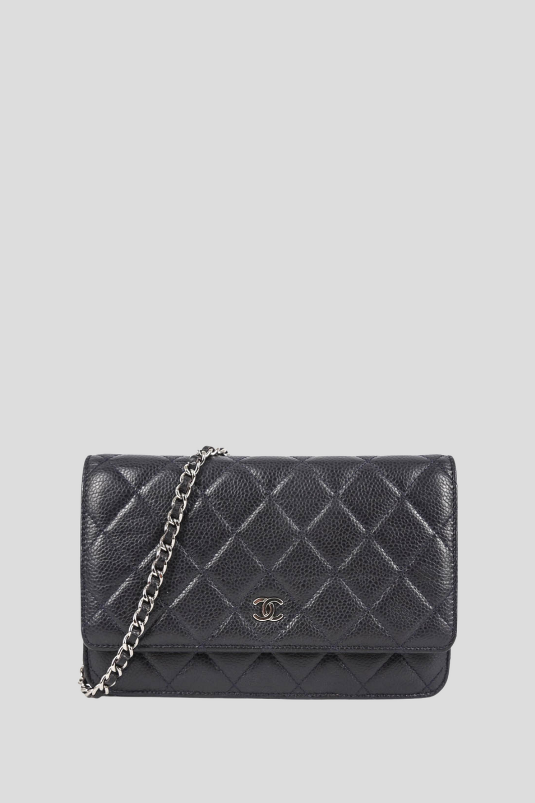 Dark Navy Classic Caviar Leather Wallet On Chain by Chanel