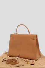 Load image into Gallery viewer, Gold Kelly Sellier 35 Courchevel Leather Bag by Hermès
