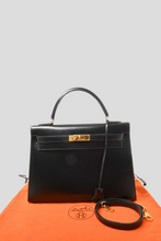 Load image into Gallery viewer, Black GHW Kelly Sellier 32 Box Calf Bag by Hermès
