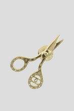 Load image into Gallery viewer, Gold Rhinestone Scissors Pin Brooch by Chanel
