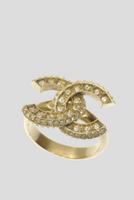 Load image into Gallery viewer, Gold Rhinestone CC Statement Ring by Chanel
