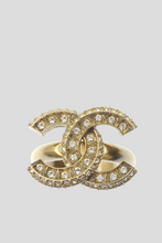 Load image into Gallery viewer, Gold Rhinestone CC Statement Ring by Chanel
