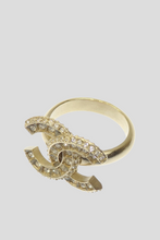 Load image into Gallery viewer, Gold Rhinestone CC Statement Ring by Chanel
