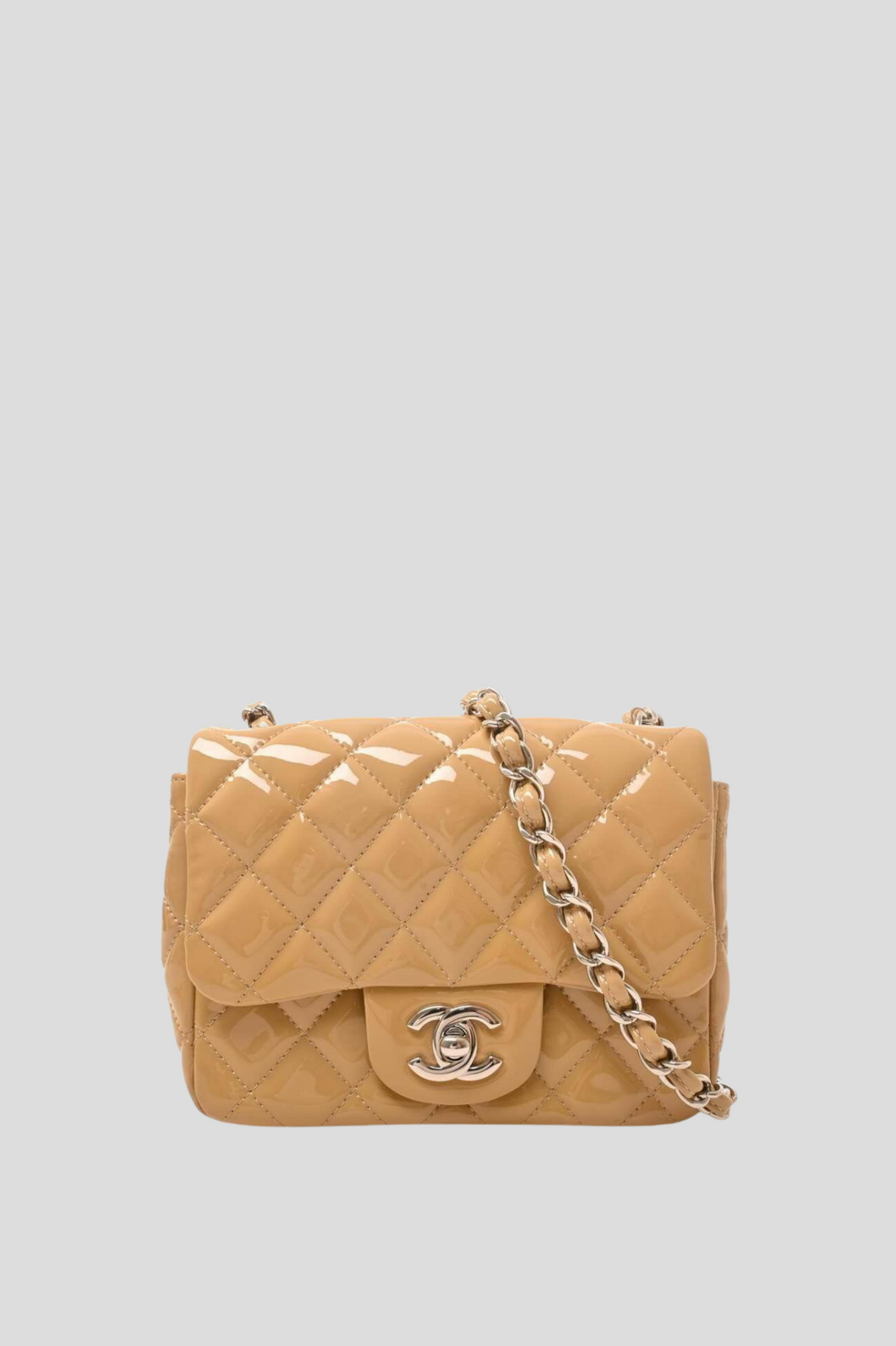 Beige Patent Leather Mini Flap Bag by Chanel