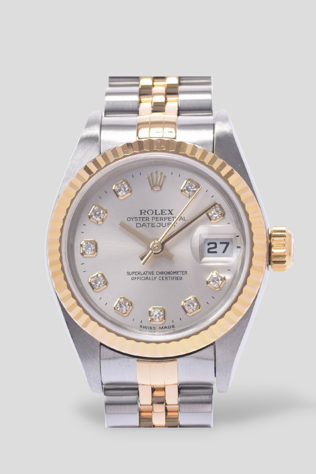 Datejust Silver Diamond Dial 18K Yellow Gold and Stainless Steel Watch by Rolex