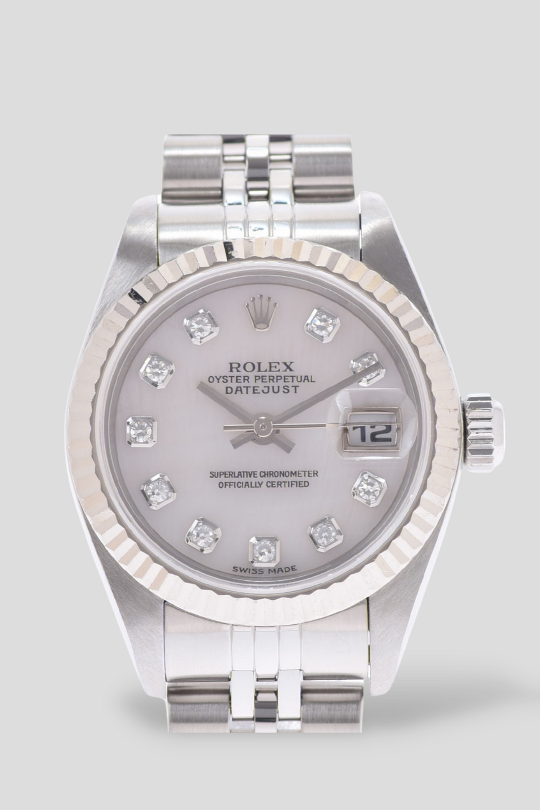 Datejust White Shell Diamond Dial 18K White Gold and Stainless Steel Watch by Rolex