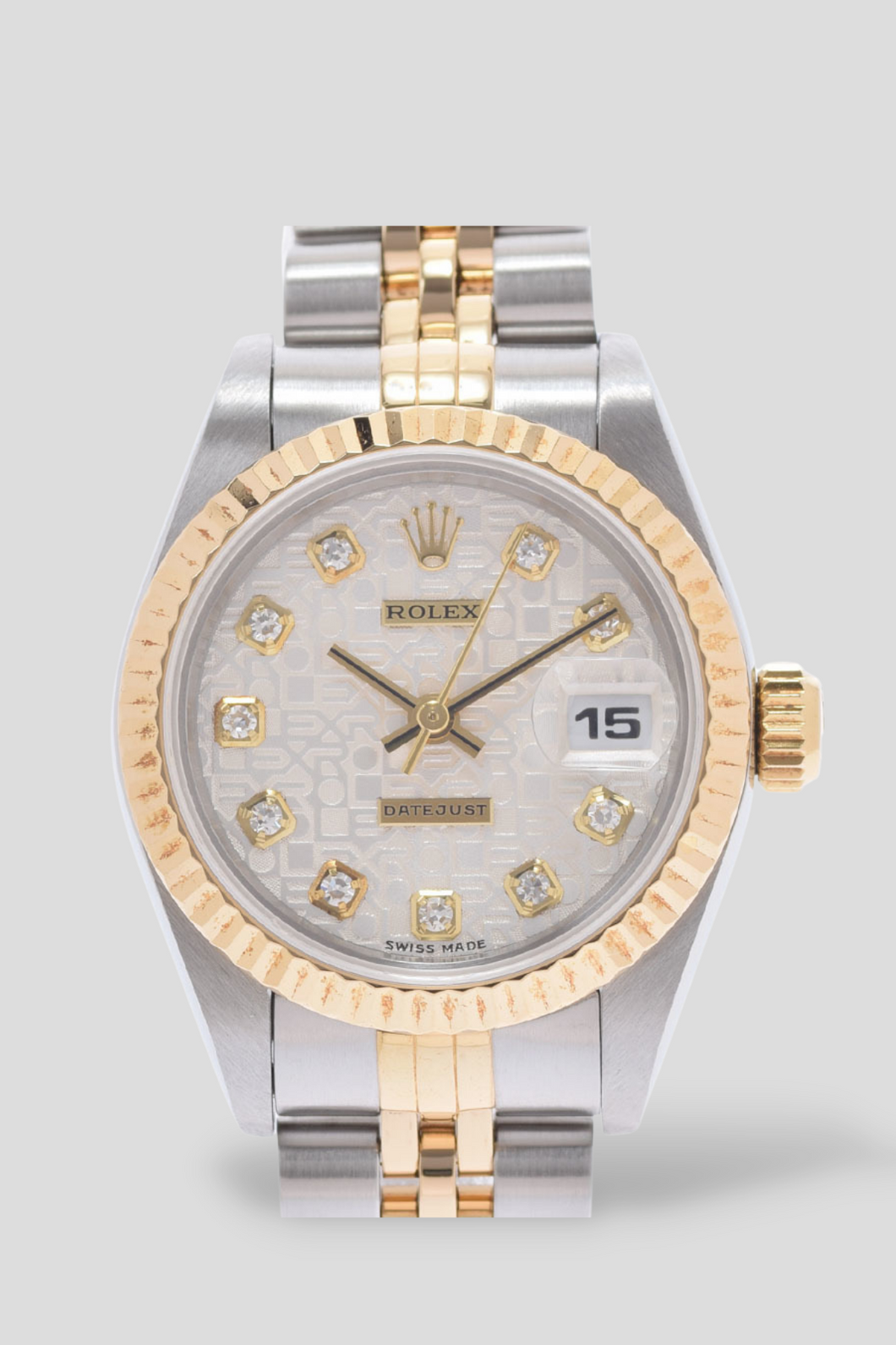 Datejust White Jubilee Diamond Dial 18K Yellow Gold and Stainless Steel Watch by Rolex