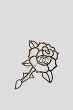 Load image into Gallery viewer, Gold Rose Motif Black Crystal Pin Brooch by Chanel
