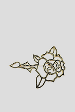 Load image into Gallery viewer, Gold Rose Motif Black Crystal Pin Brooch by Chanel
