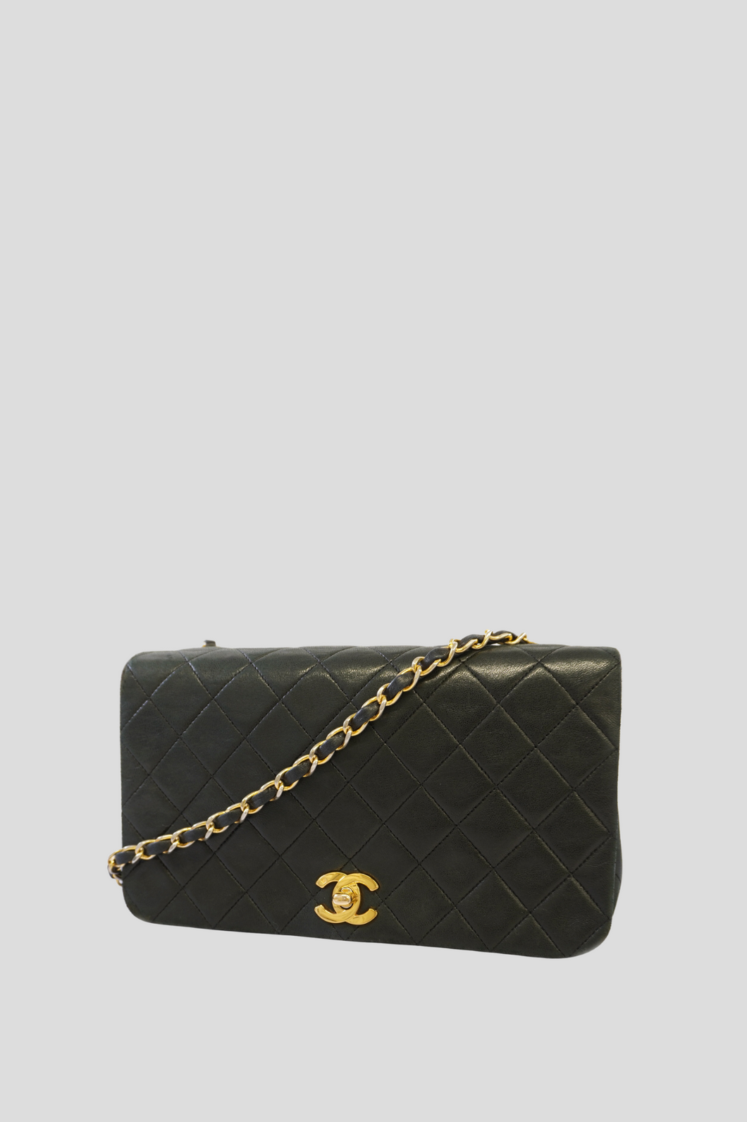 Black Quilted Lambskin Matelasse Single Flap Bag by Chanel