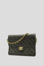 Load image into Gallery viewer, Black Quilted Lambskin Matelasse Diana Single Flap Bag by Chanel
