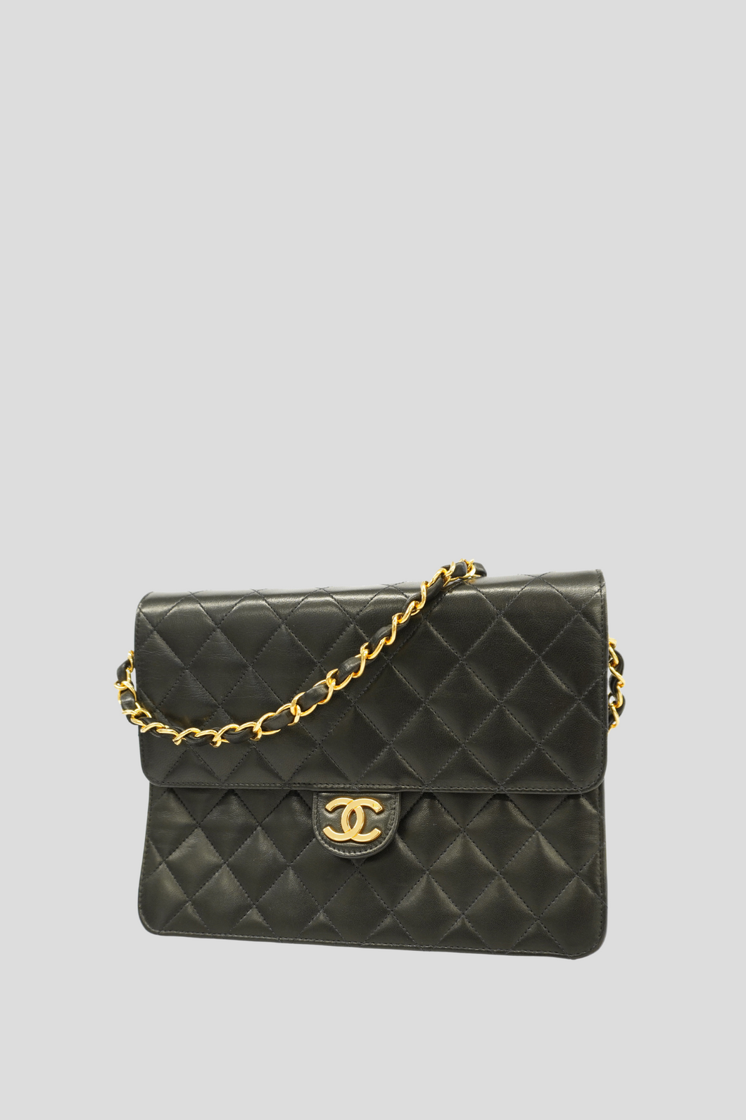 Black Quilted Lambskin Matelasse Diana Single Flap Bag by Chanel