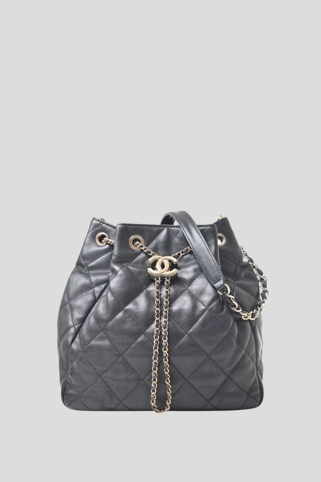 Black Quilted Lambskin Leather Coco Bucket Bag by Chanel