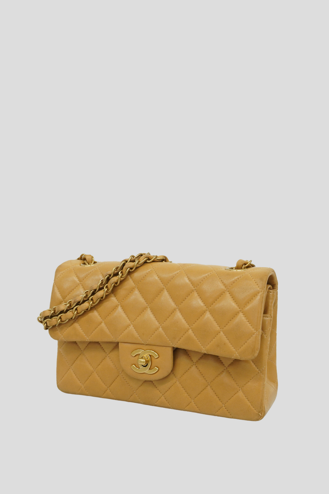 Dark Beige GHW Lambskin Small Classic Double Flap Bag by Chanel