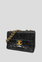 Load image into Gallery viewer, Black Jumbo Vertical Patent Leather Single Flap Bag by Chanel
