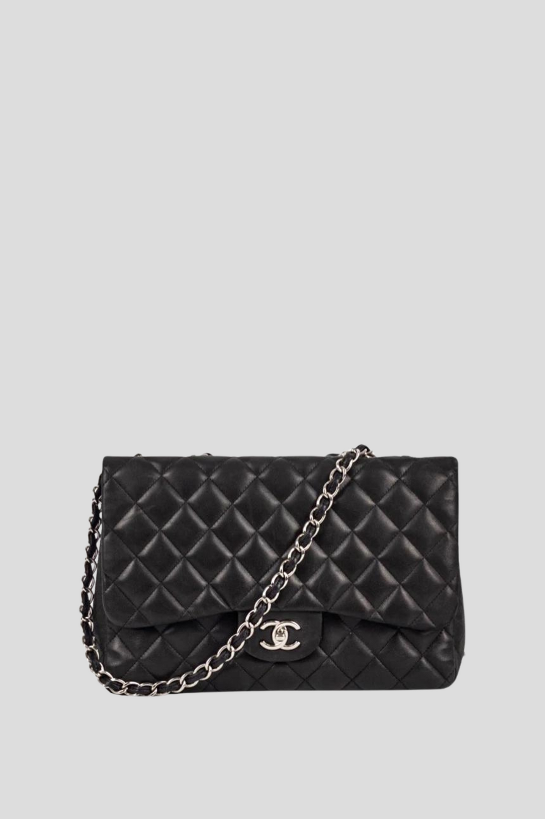 Black SHW Lambskin Jumbo Single Flap Bag by Chanel