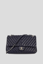 Load image into Gallery viewer, Dark Navy Chevron Lambskin PHW Large Single Flap Bag by Chanel
