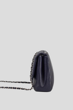 Load image into Gallery viewer, Dark Navy Chevron Lambskin PHW Large Single Flap Bag by Chanel
