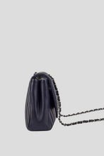 Load image into Gallery viewer, Dark Navy Chevron Lambskin PHW Large Single Flap Bag by Chanel
