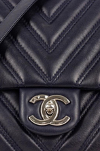 Load image into Gallery viewer, Dark Navy Chevron Lambskin PHW Large Single Flap Bag by Chanel
