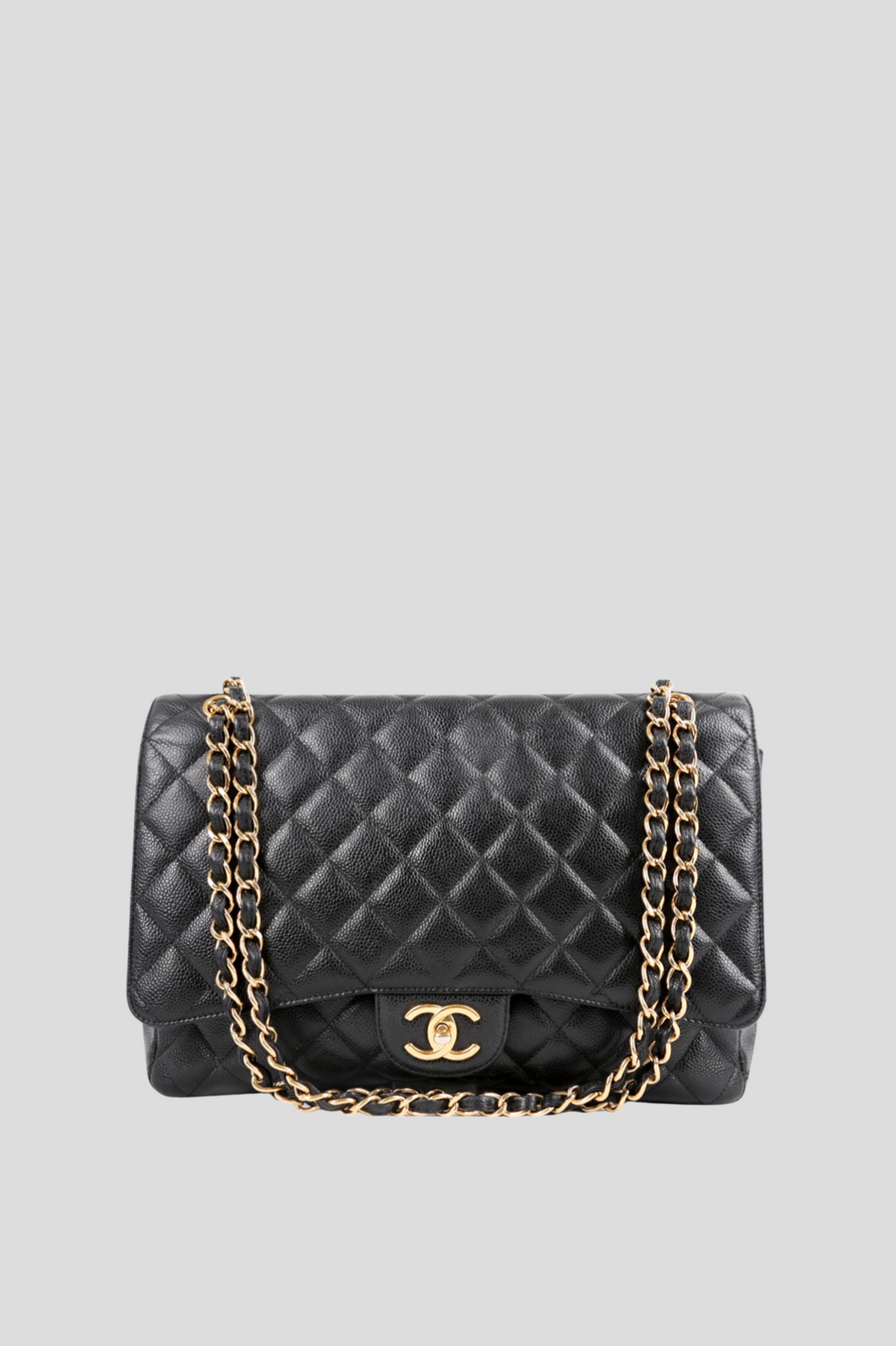 Black Caviar GHW Classic Maxi Double Flap Bag by Chanel