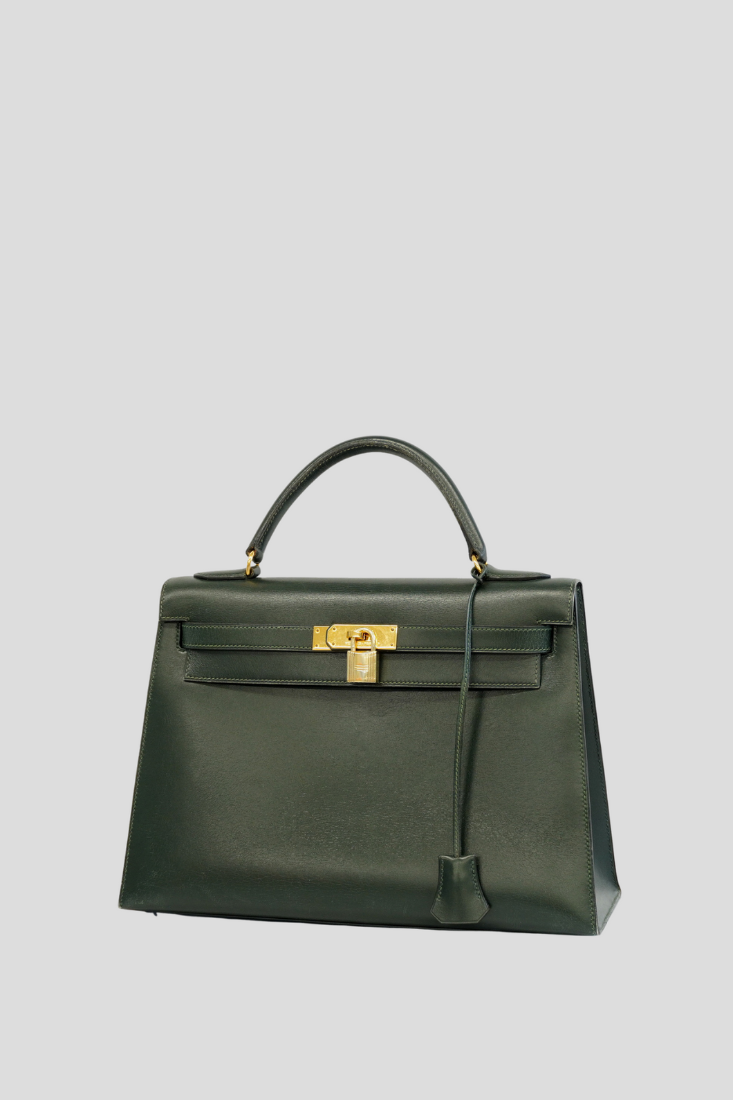 Green GHW Kelly Sellier 32 Box Calf Bag by Hermès