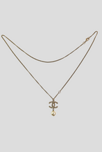 Load image into Gallery viewer, Gold Twisted CC Pearl Crystal Drop Necklace by Chanel
