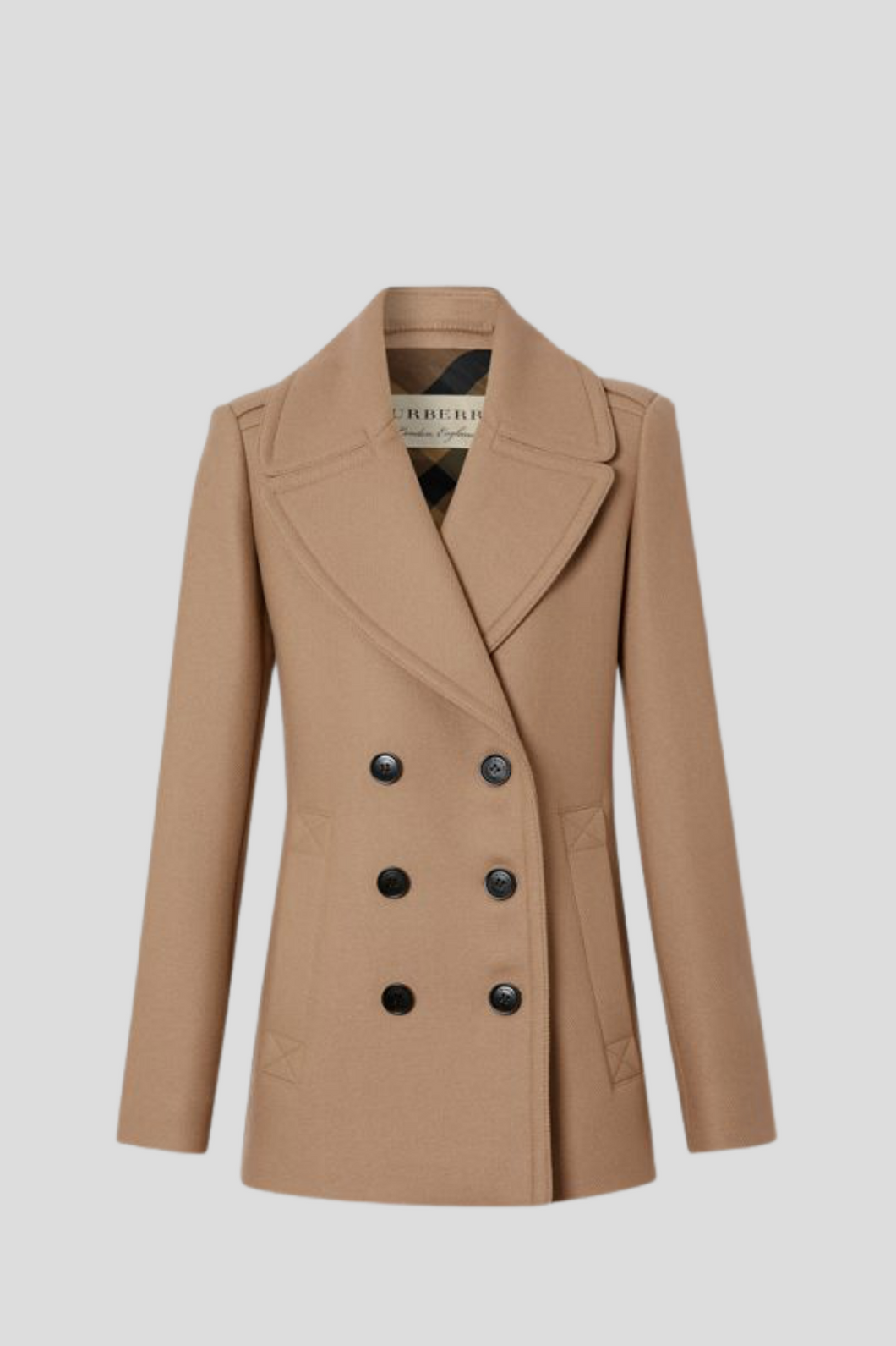 Camel Boxfit Wool and Cashmere Pea Coat by Burberry