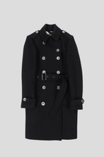 Load image into Gallery viewer, Black Double Breasted Wool Blend Coat Size UK 6 by Burberry
