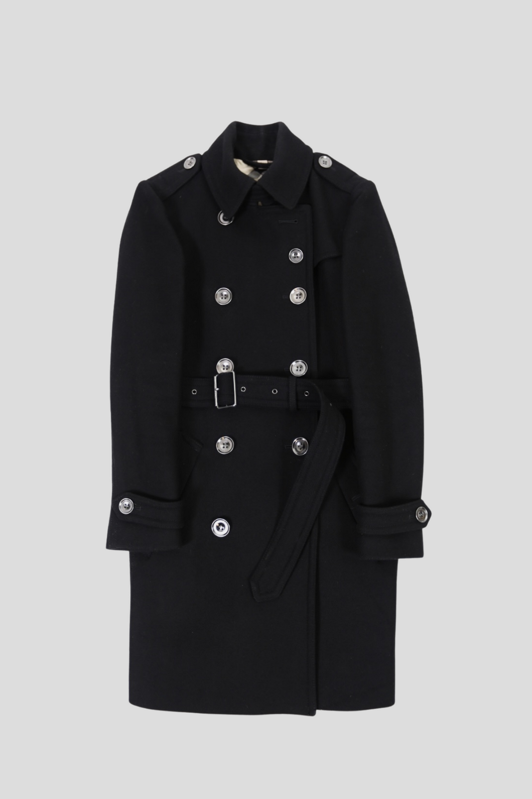 Black Double Breasted Wool Blend Coat Size UK 6 by Burberry