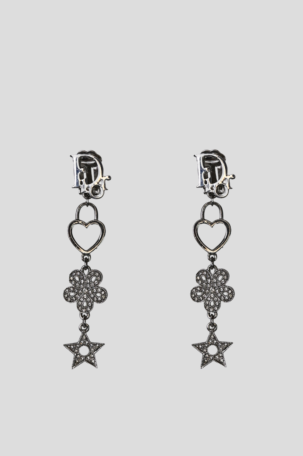 Crystal Silver Monogram Drop Earrings by Dior