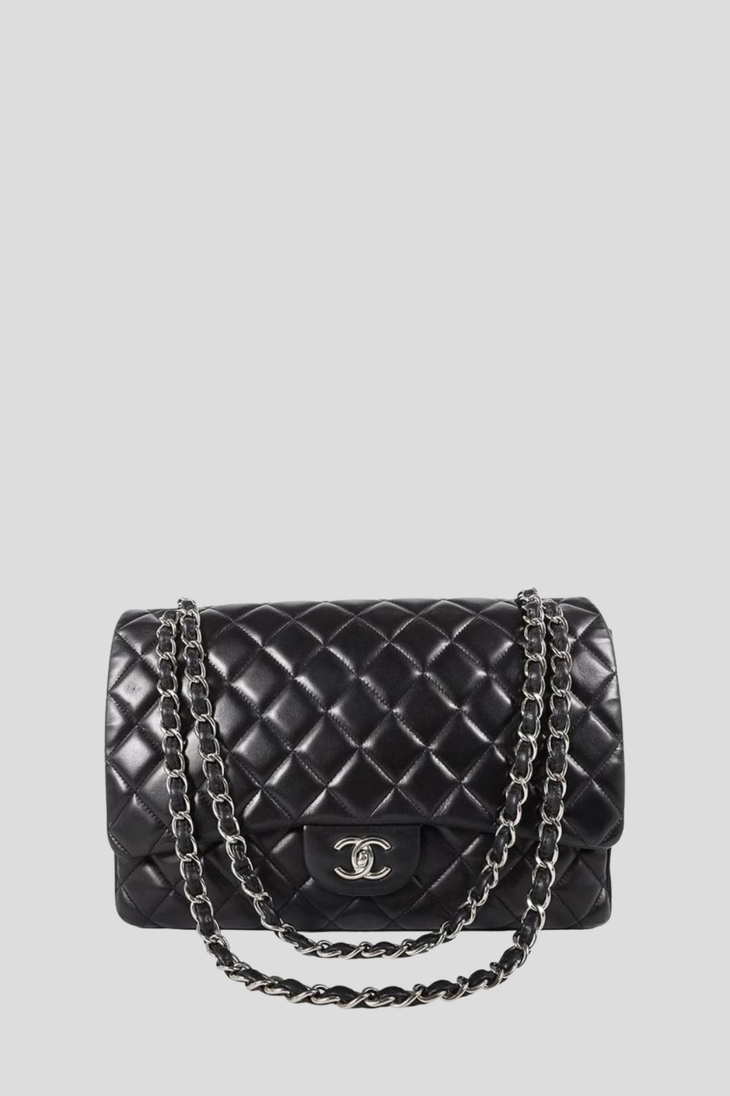 Black SHW Lambskin Maxi Single Flap Bag by Chanel